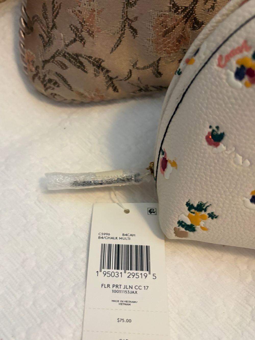 Coach Chalk Pebble Leather Floral Cosmetic Pouch with Gold Accent - Picture 4 of 7